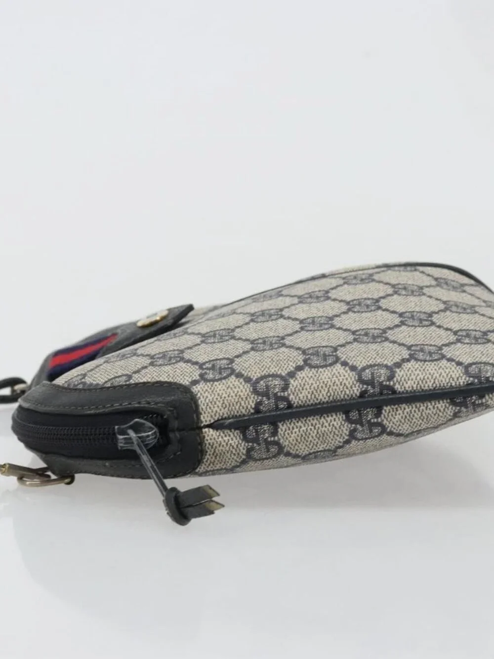 GUCCI GG Supreme Sherry Line Shoulder Bag PVC Navy Gold Auth 175532